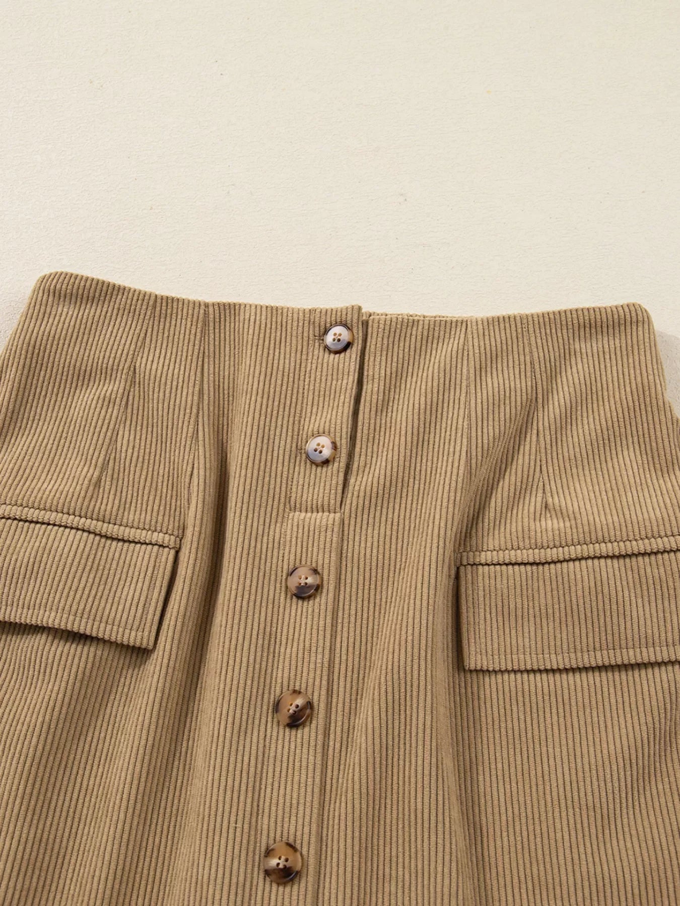 Corduroy Buttoned Front Mini Skirt Casual Daywear - Southern Shores Clothing