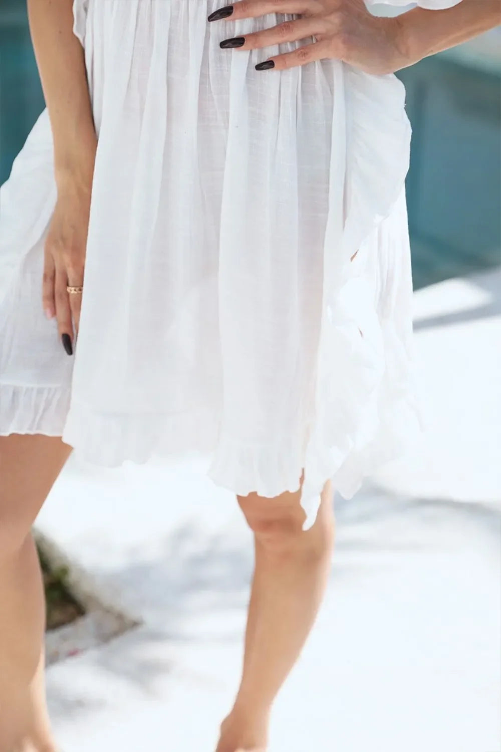 Ruffled Smocked V-Neck One Size Cover-Up - Southern Shores Clothing