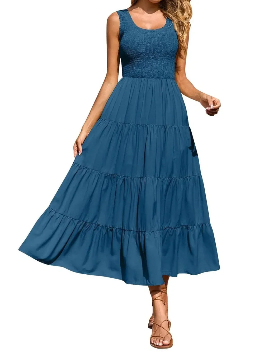 Tiered Smocked Wide Strap Maxi Beach Dress - Southern Shores Clothing