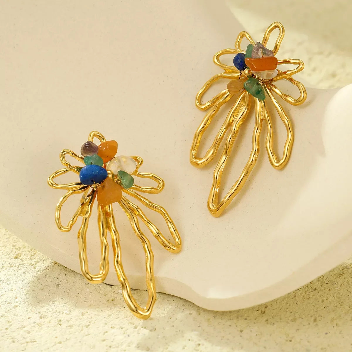 18K Gold-Plated Natural Stone Flower Earrings - Southern Shores Clothing