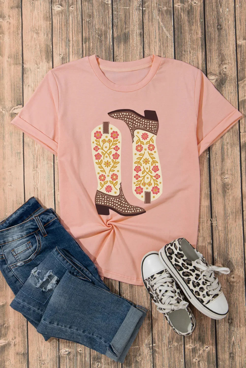 Boot Graphic Round Neck Short Sleeve T Shirt - Southern Shores Clothing