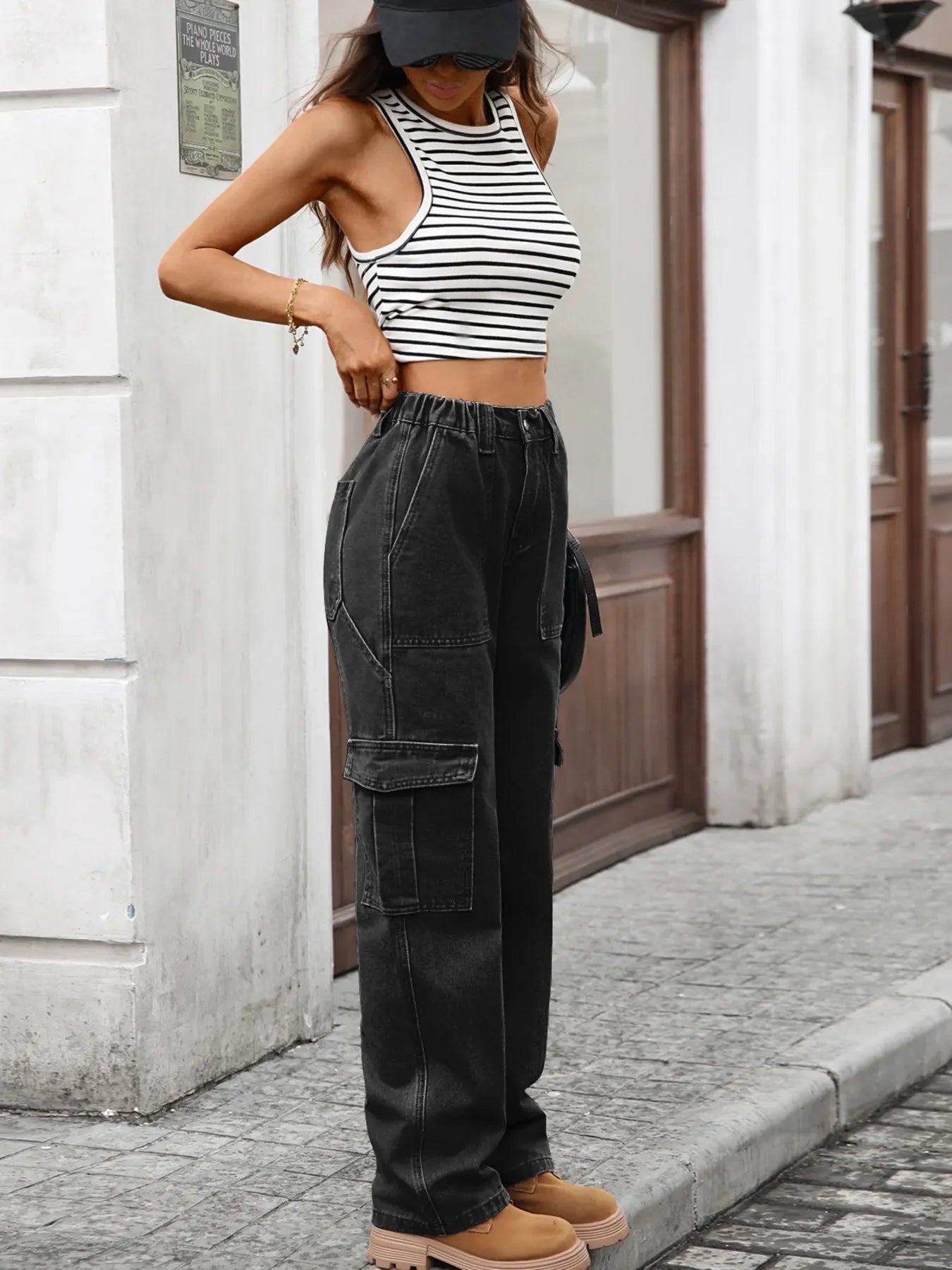 Coastal Inspired High Waisted Cargo Jeans - Southern Shores Clothing