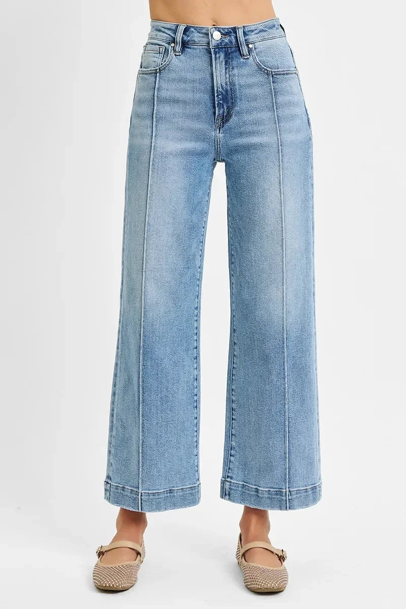 Plus Size High Rise Crop Wide Leg Denim Jeans - Southern Shores Clothing