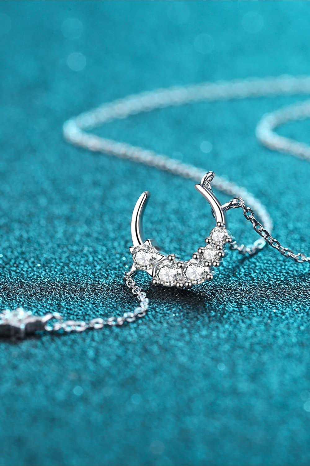 Star And Moon Moissanite Necklace Sterling Silver - Southern Shores Clothing