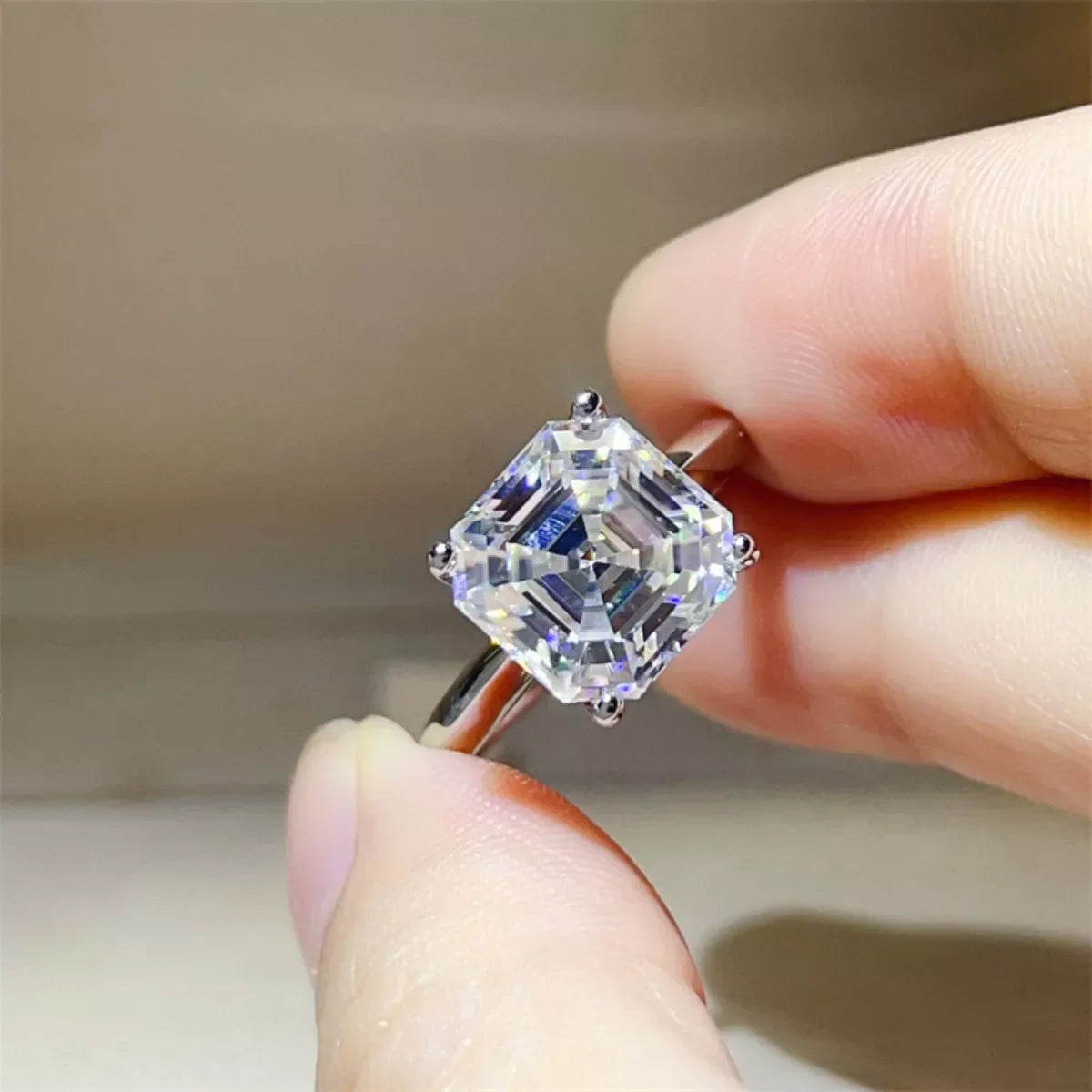 Moissanite Platinum-Plated Sterling Silver Cushion Cut Ring - Southern Shores Clothing