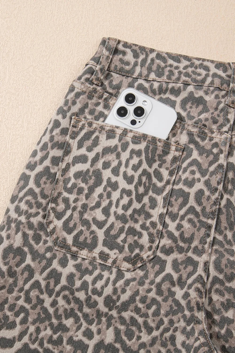 Coastal Leopard High Waist Wide Leg Frayed Edge Denim Jeans