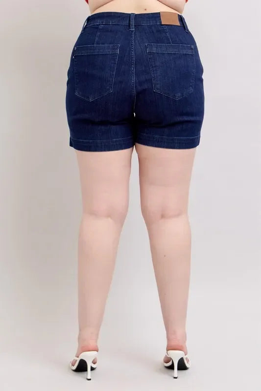 Plus Size High Waist Denim Shorts With Pockets - Southern Shores Clothing