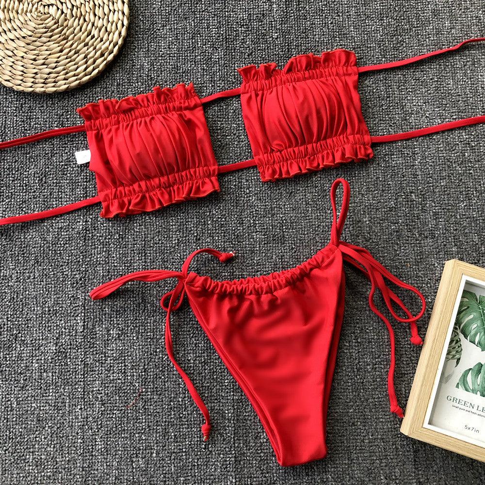 Frill Trim Ruched Bikini Set With Removable Padding - Southern Shores Clothing