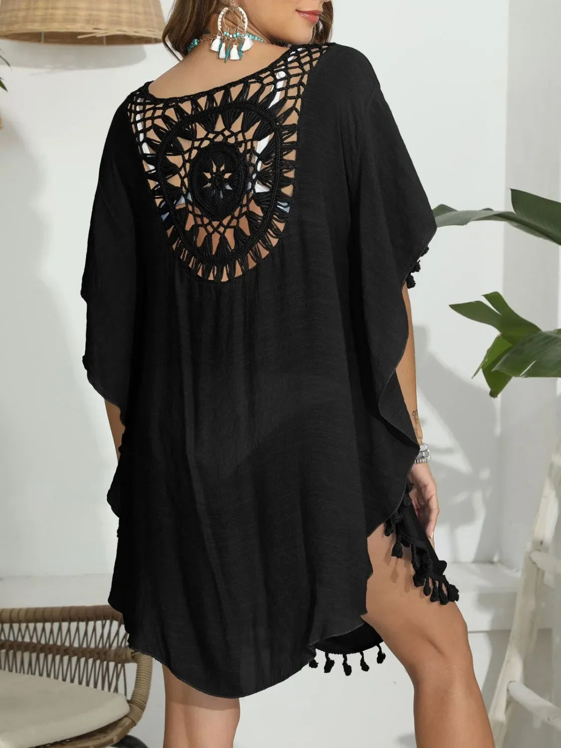 Tassel Crochet Round Neck Cover Up - Southern Shores Clothing