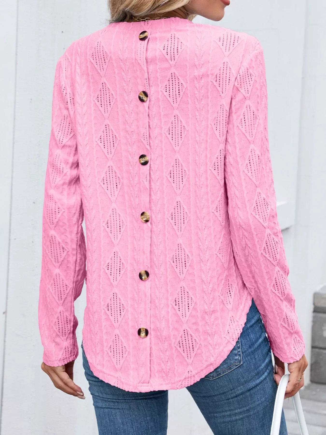 Openwork Textured Long Sleeve Top - Southern Shores Clothing