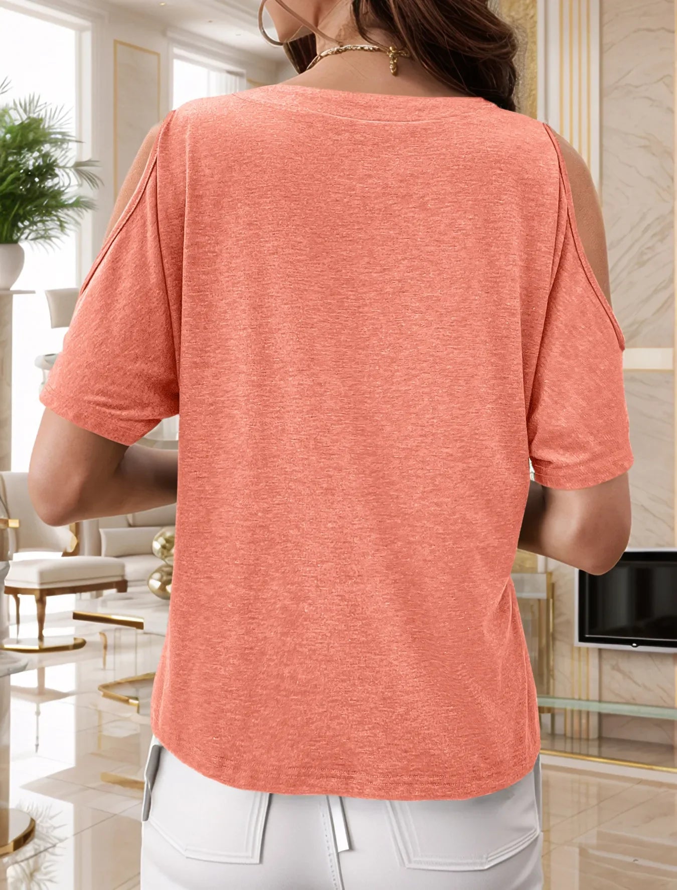 Full Size Cold Shoulder Button Front T-Shirt Plus Size - Southern Shores Clothing