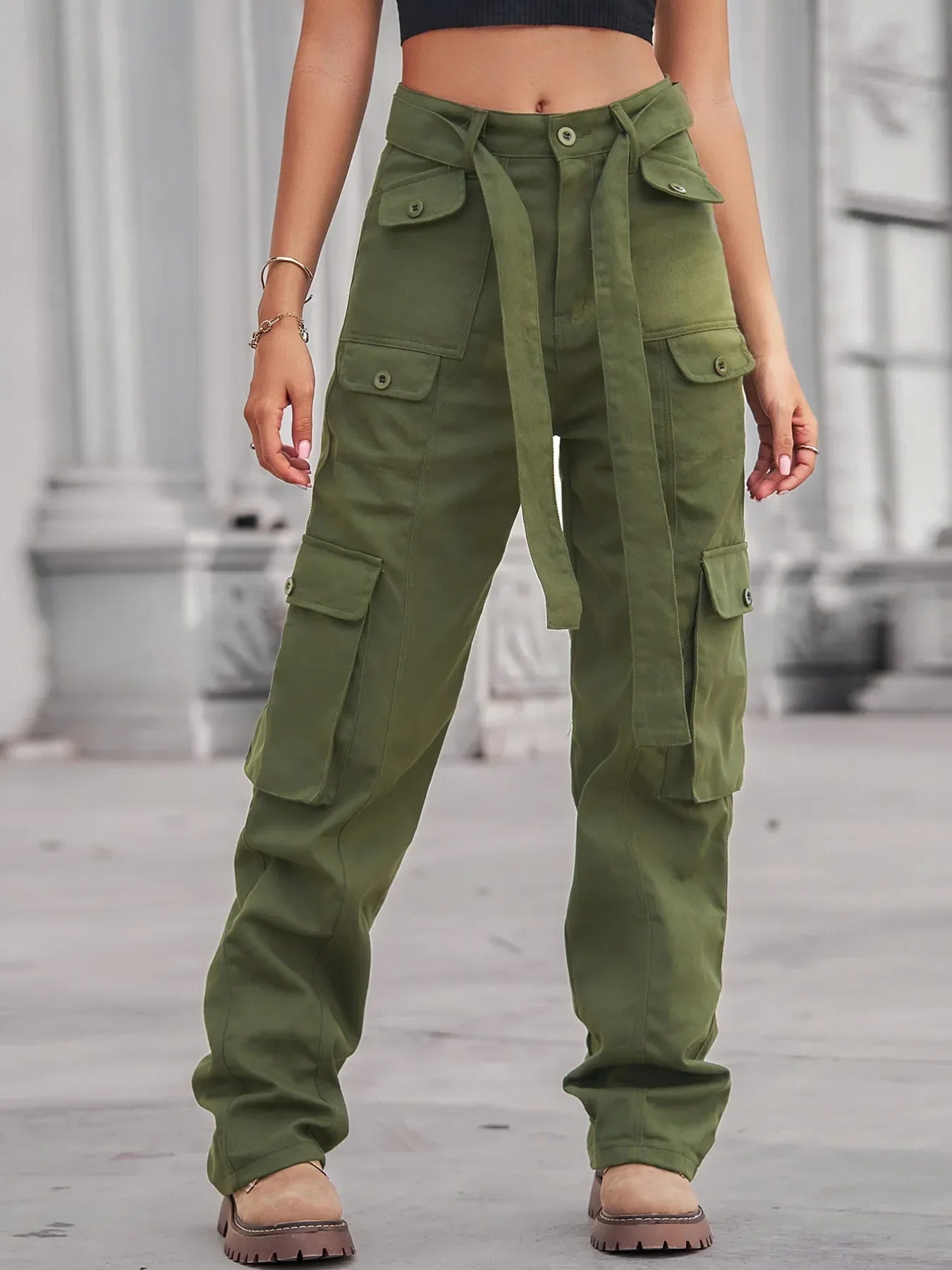 Charleston Inspired High-Waisted Multi-Pocket Cargo Jeans - Southern Shores Clothing