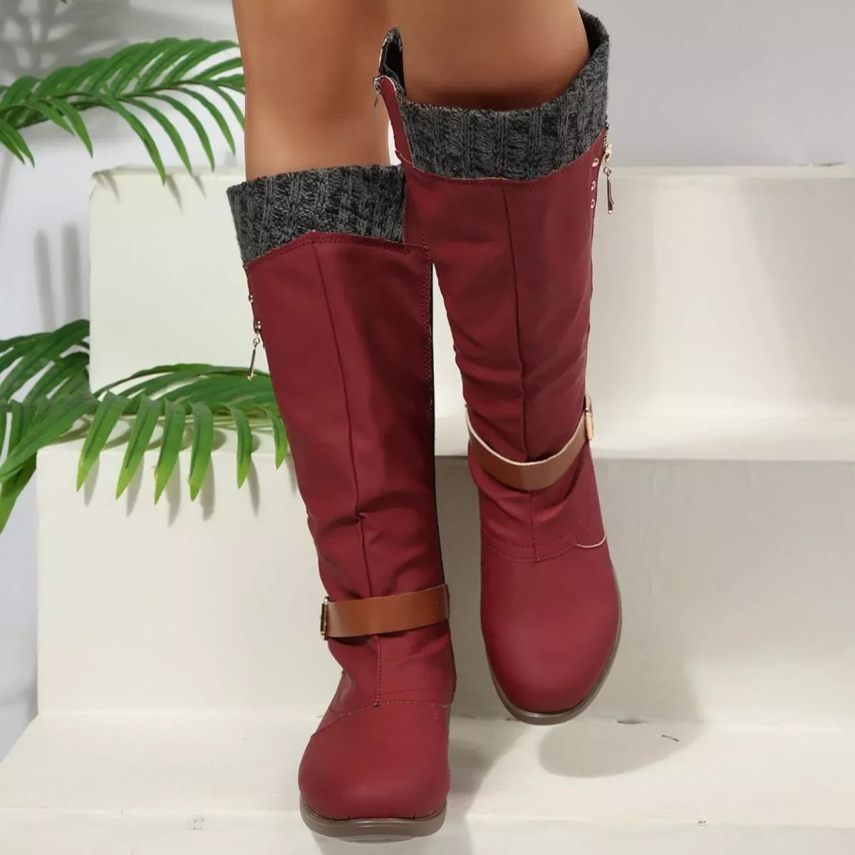 Round Toe Block Heel Boots Suede Rubber Casual