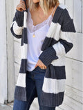 Striped Open Front Hooded Cardigan Stretchy Polyester - Southern Shores Clothing