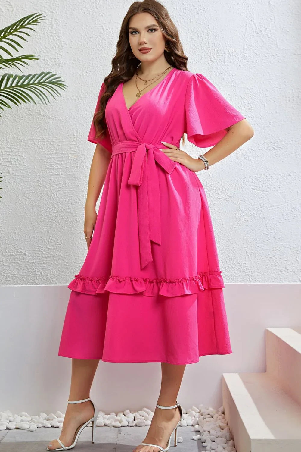 Honey Belted Frill Trim Flutter Sleeve Dress - Southern Shores Clothing