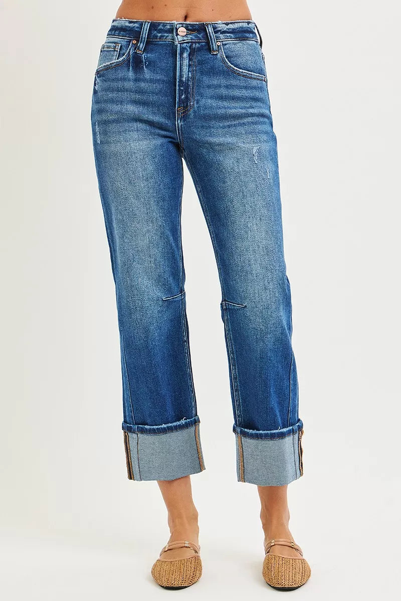 Coastal Risen High Rise Straight Jeans with Distressed Hem