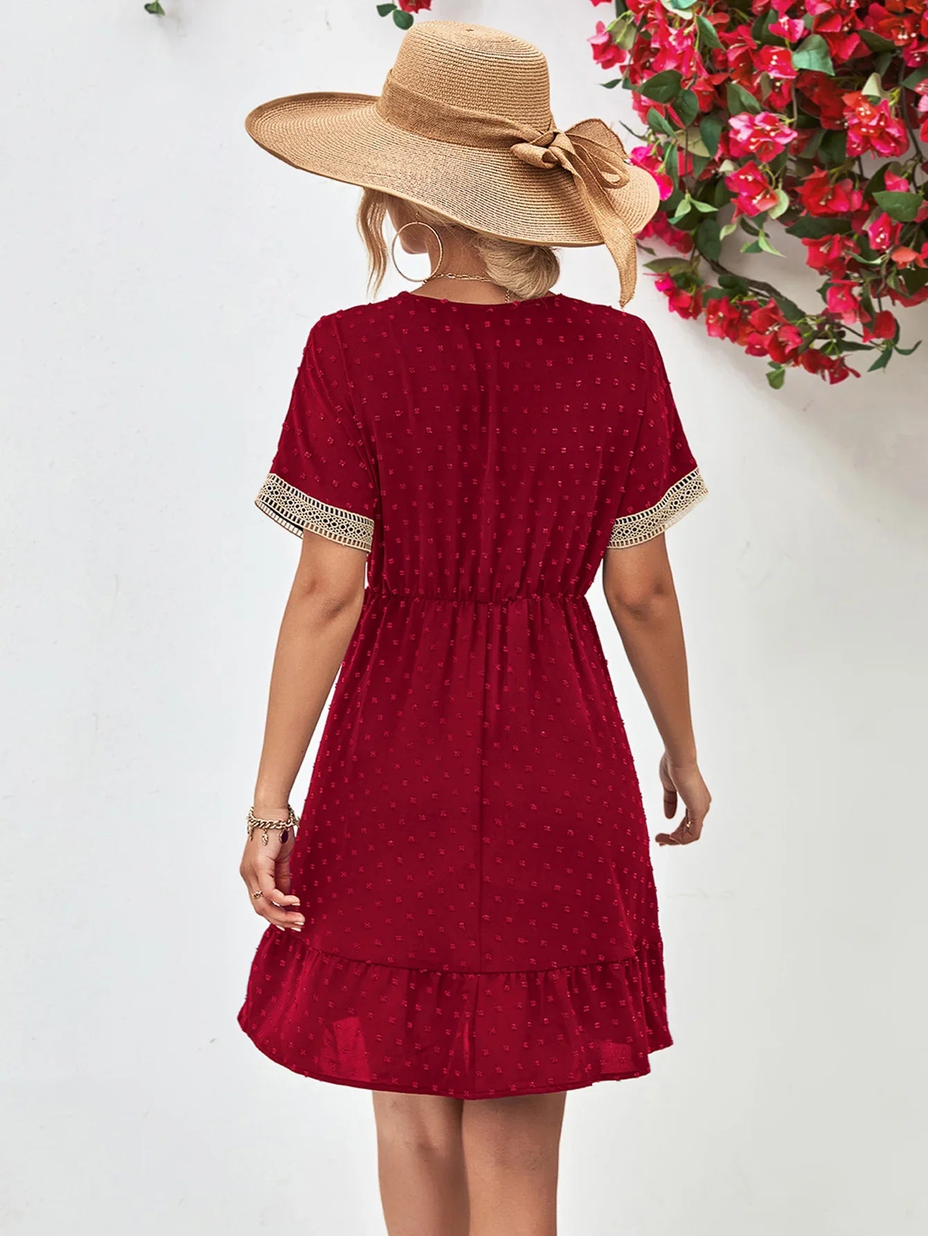 Contrast V-Neck Short Sleeve Mini Dress - Southern Shores Clothing
