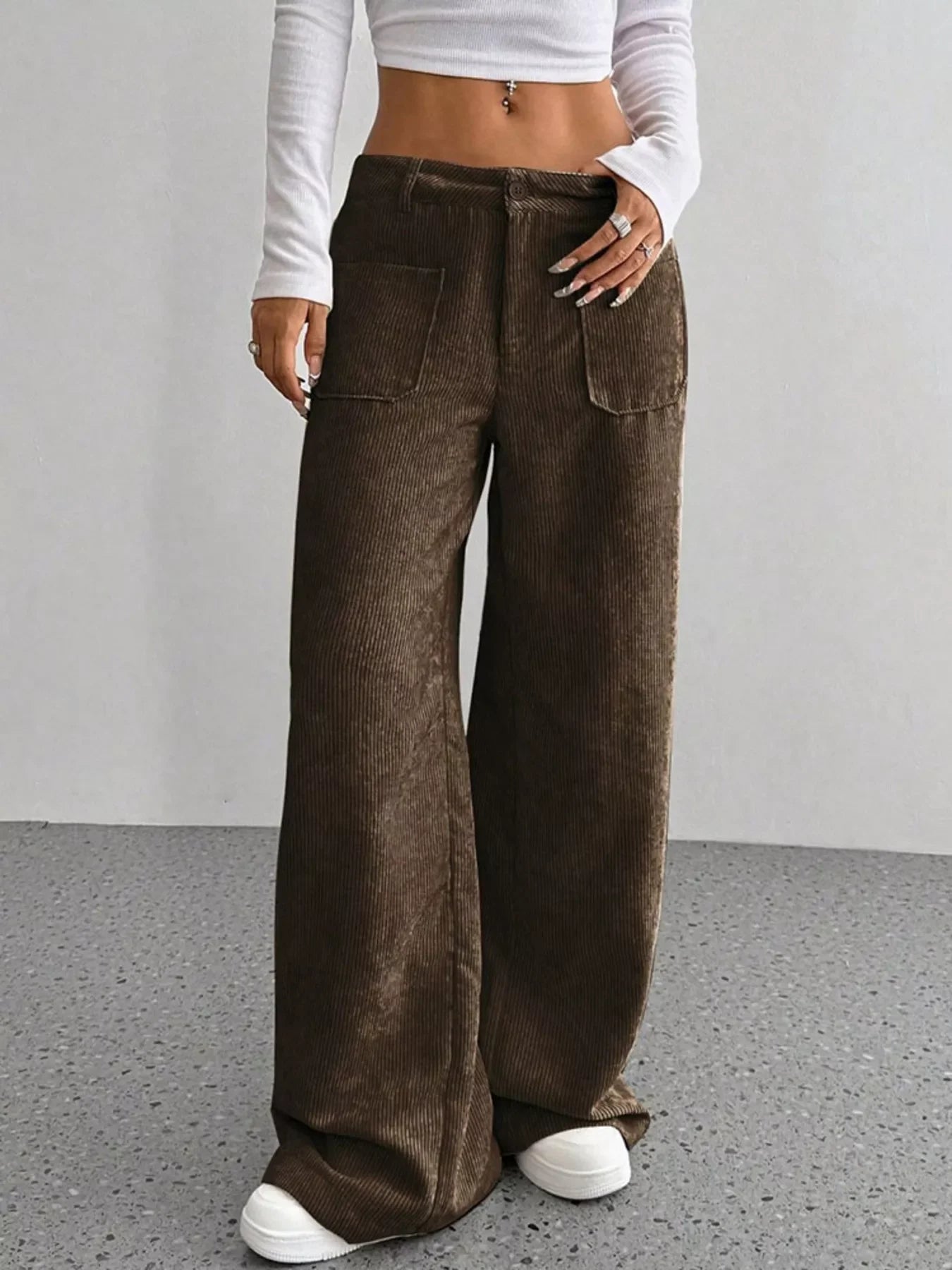 Wide Leg Corduroy Pants With Pockets And Relaxed Fit - Southern Shores Clothing