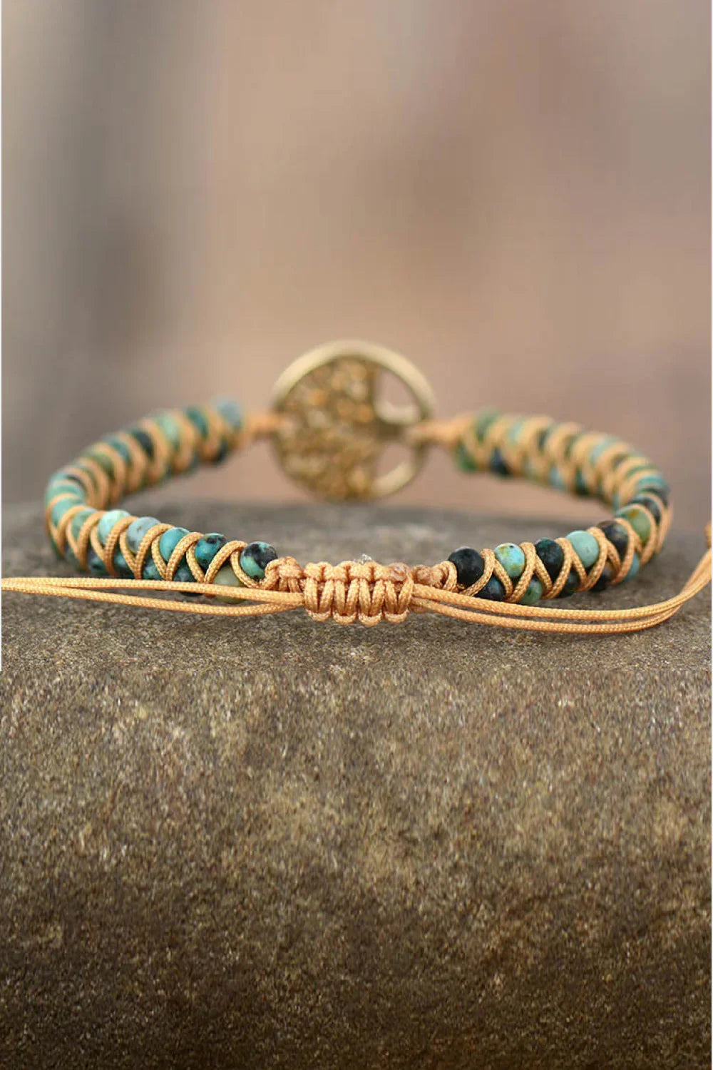 Adjustable Tree Shaped Beaded Copper Bracelet With Pine