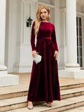Tie Front Round Neck Long Sleeve Maxi Dress - Southern Shores Clothing