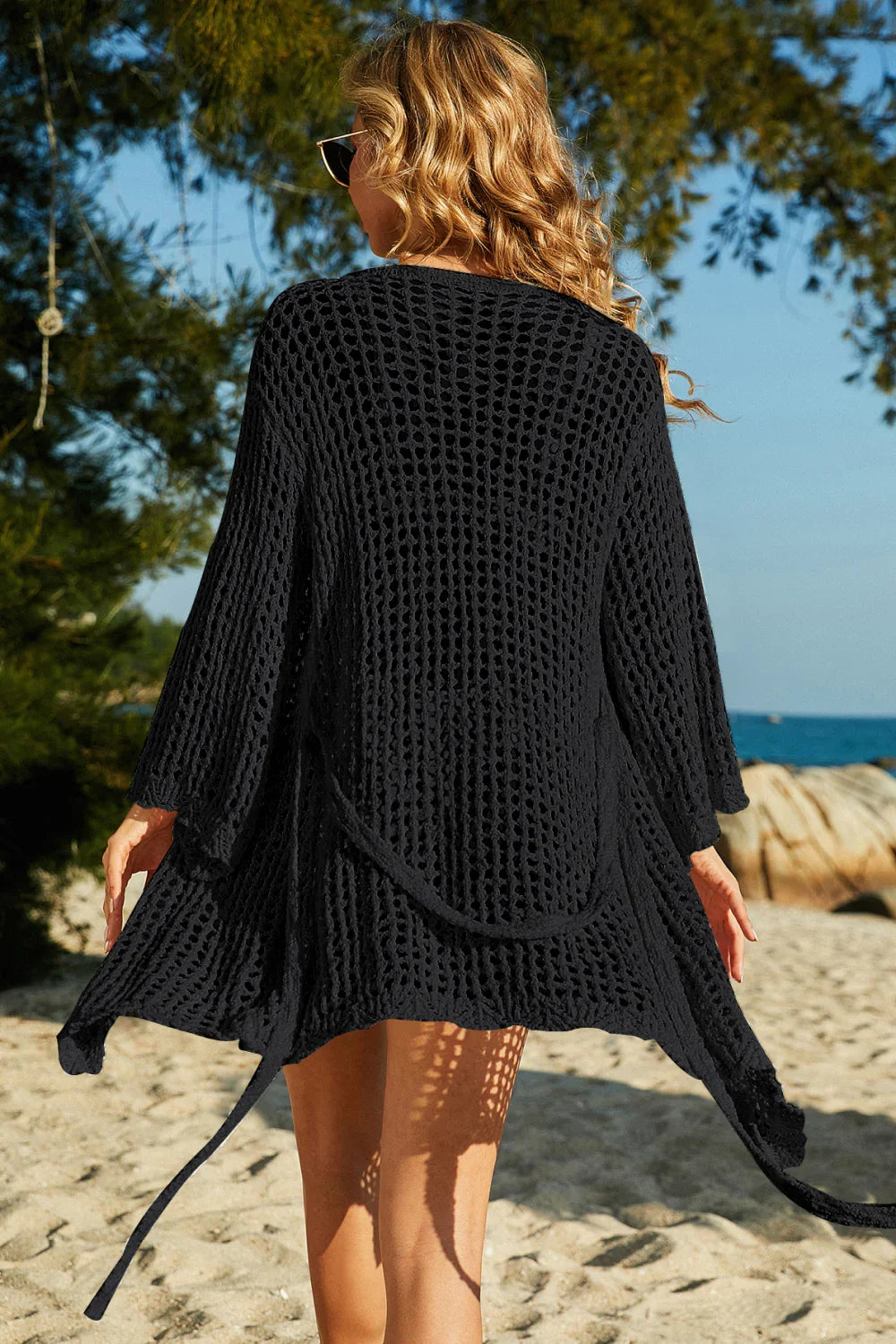 Tie-Waist Openwork Crochet Beach Cover Up - Southern Shores Clothing