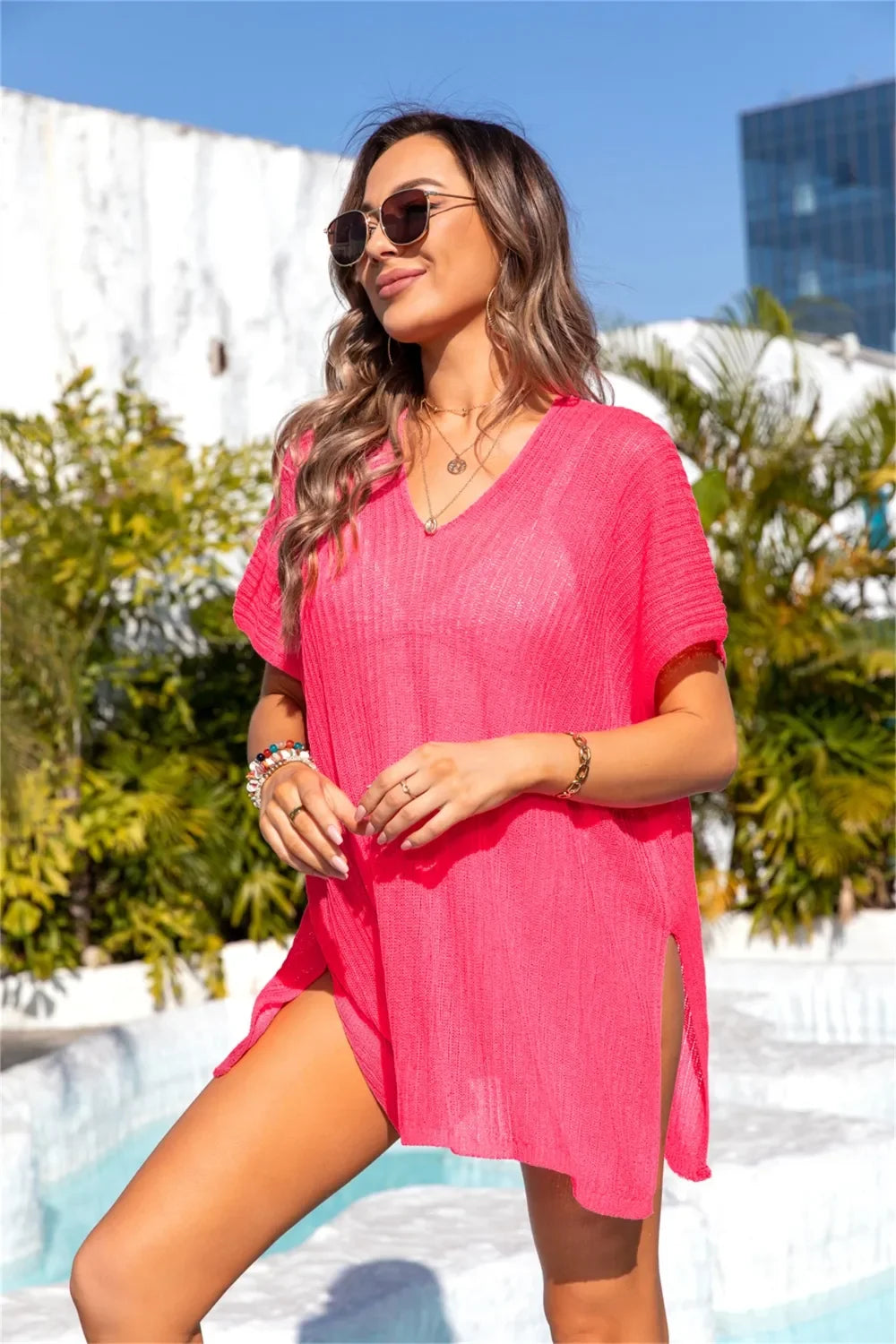 Angel Wings Slit V-Neck Stretchy Cover Up One Size - Southern Shores Clothing