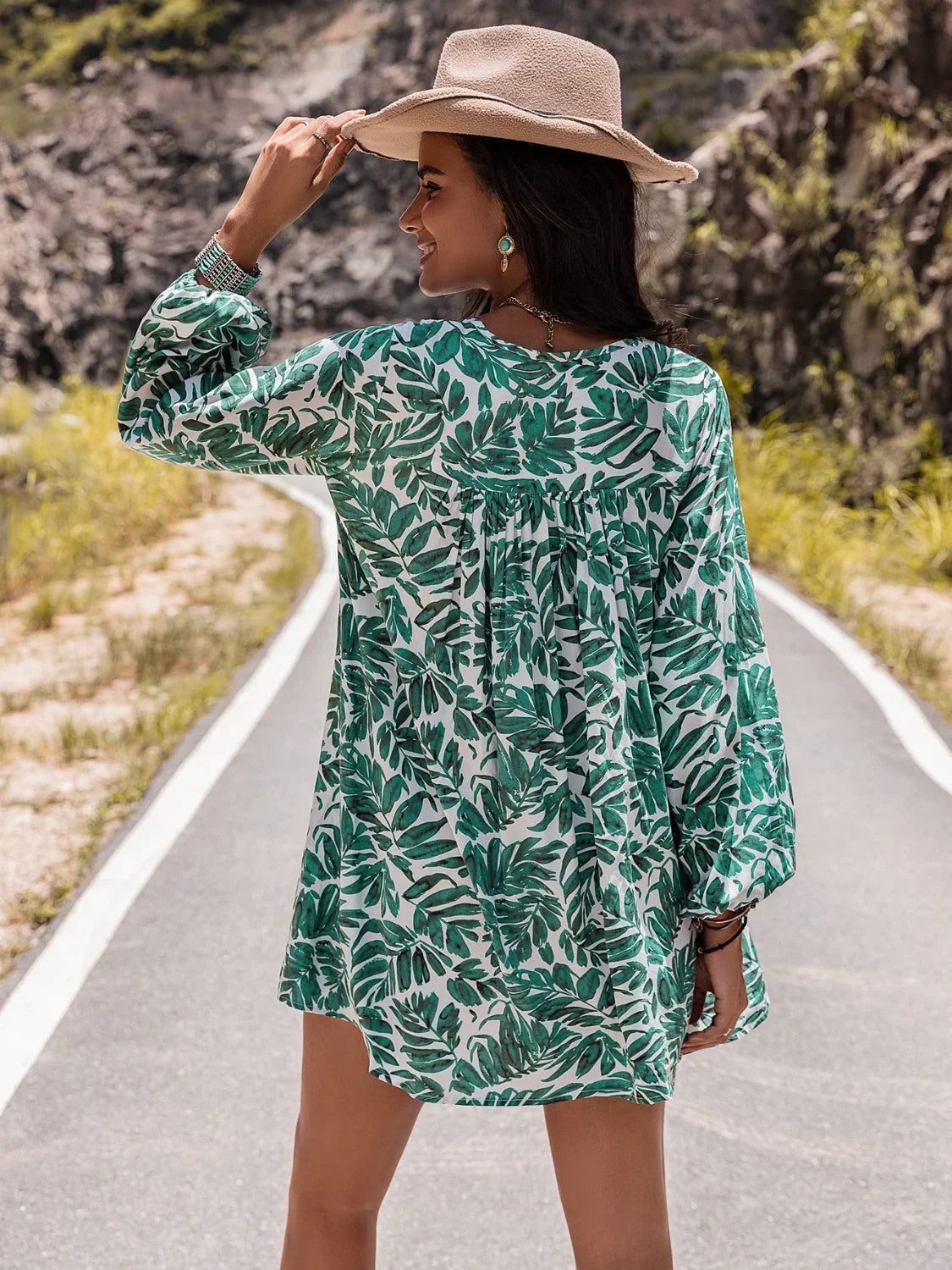 Long Sleeve V-Neck Mini Dress - Southern Shores Clothing