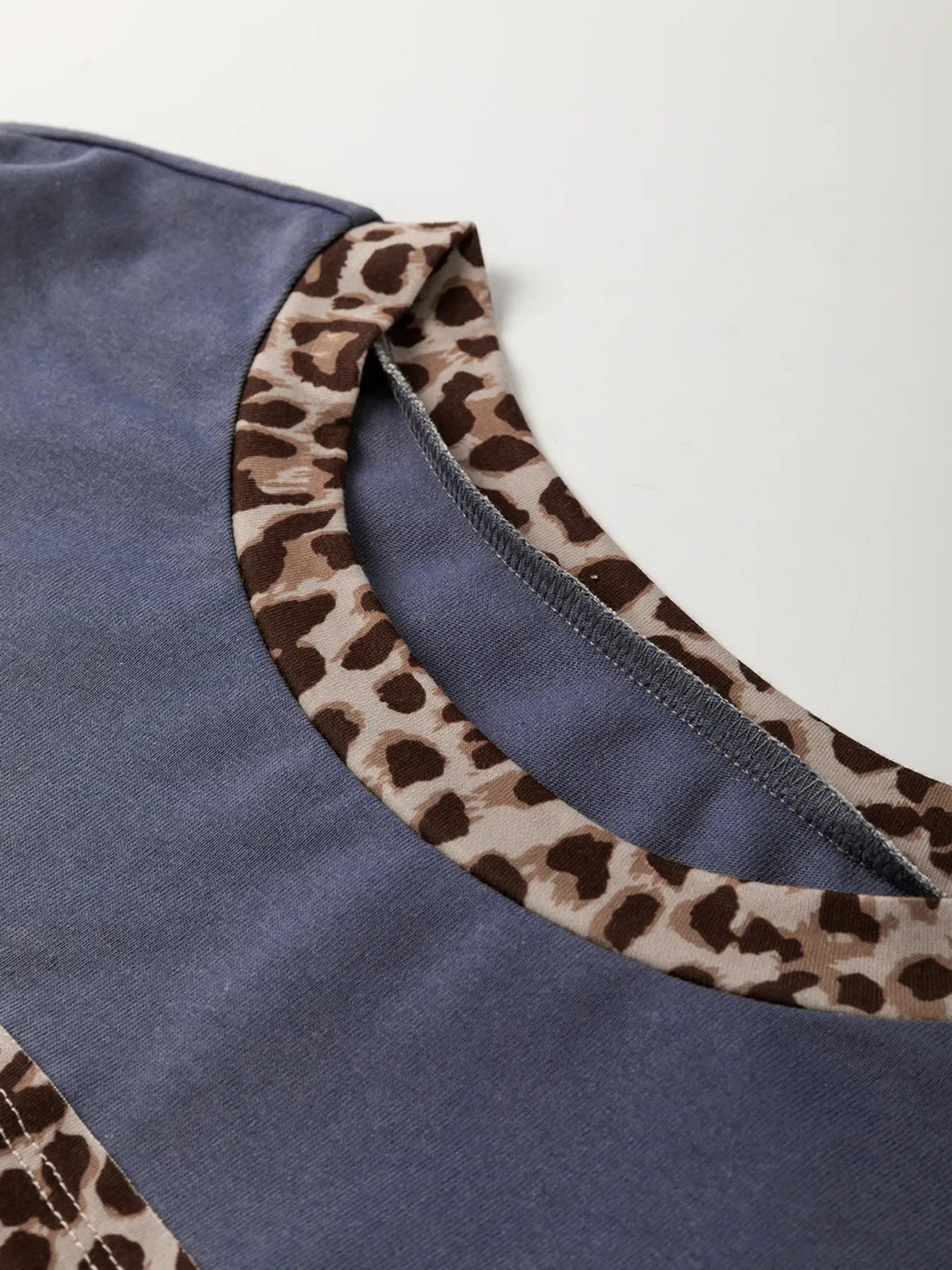 Leopard Color Block Cotton Long Sleeve Drop Shoulder Top - Southern Shores Clothing