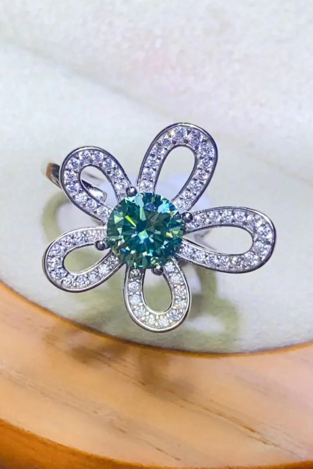 1 Carat Moissanite Flower Open Ring Platinum Plated Silver - Southern Shores Clothing