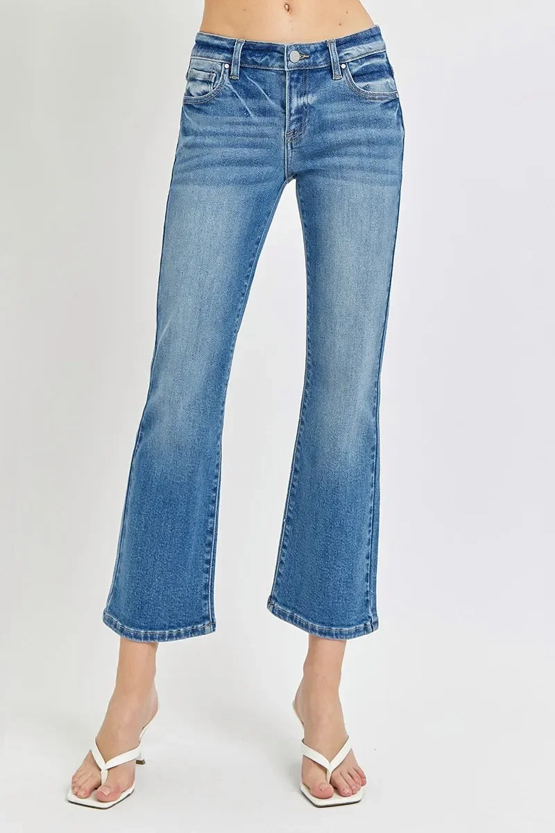 Plus Size Low Rise Crop Flare Jeans With Stretch Denim