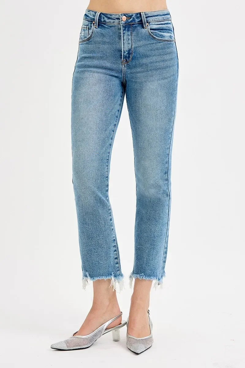 High Rise Crop Straight Denim Jeans Plus Size Stretch - Southern Shores Clothing