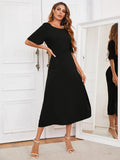 Round Neck Cutout Half Sleeve Midi Dress - Southern Shores Clothing