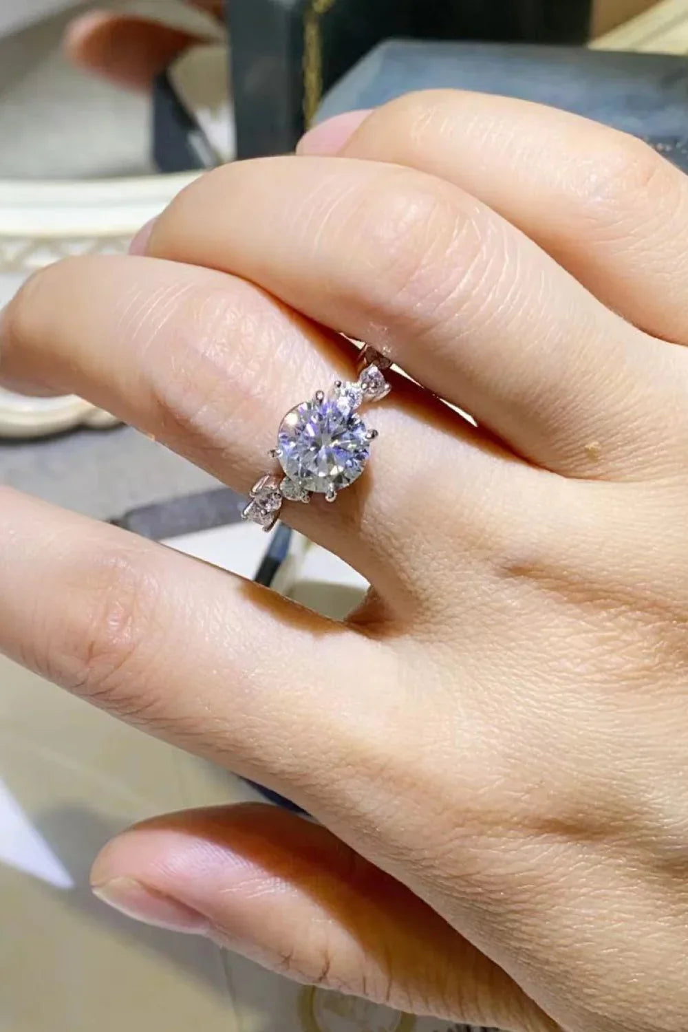 2 Carat Moissanite Platinum Plated Sterling Silver Ring - Southern Shores Clothing