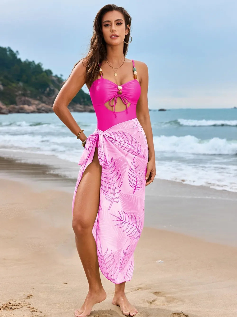 Cutout Sweetheart Neck Two-Piece Swim Set With Cover-Up - Southern Shores Clothing