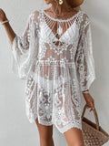 Lace Round Neck Sheer Swim Cover Up One Size - Southern Shores Clothing