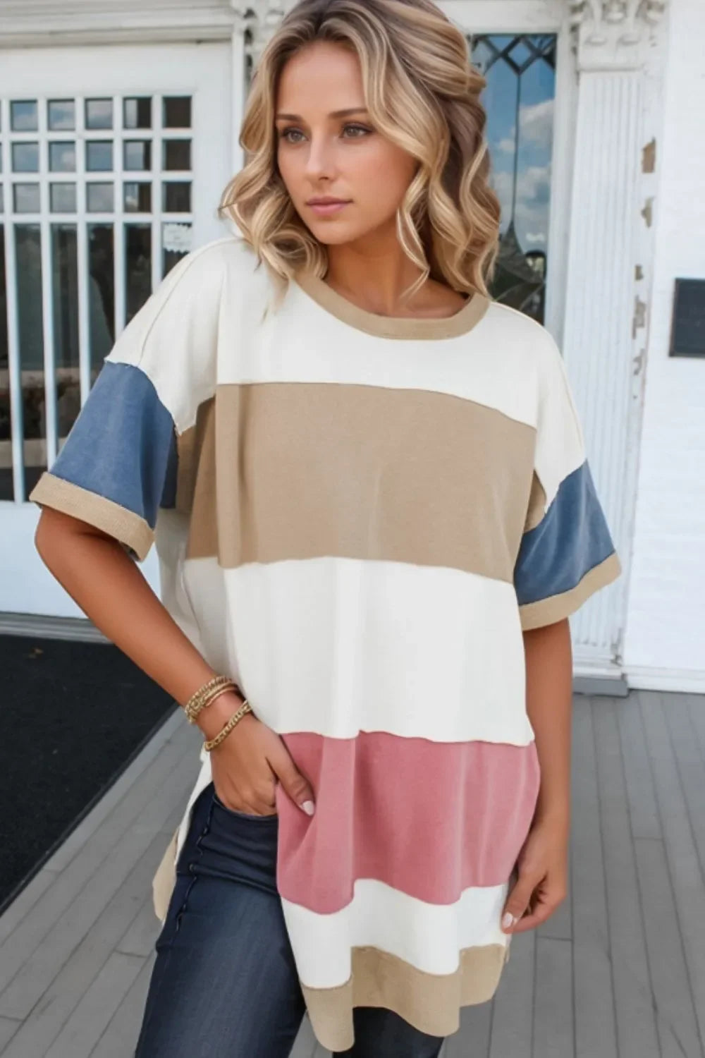 Patchwork Side Split Tunic T-Shirt With Stretch Fabric - Southern Shores Clothing