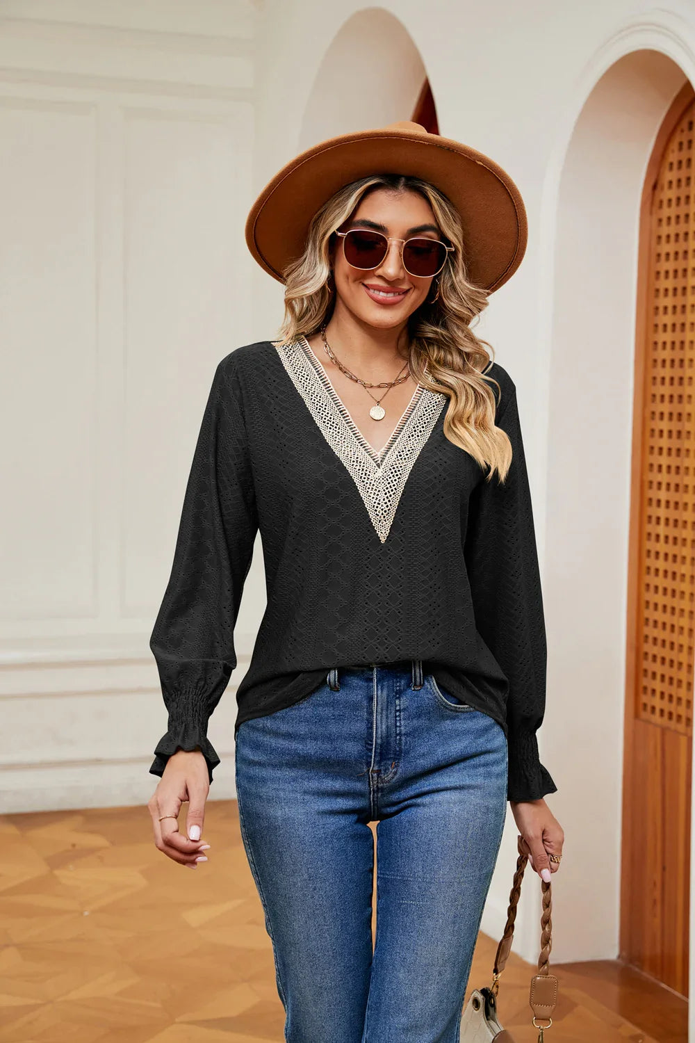 Southern Shores Clothing Slightly Stretchy Flounce Sleeve Blouse With Rayon Blend Fabric - Southern Shores Clothing
