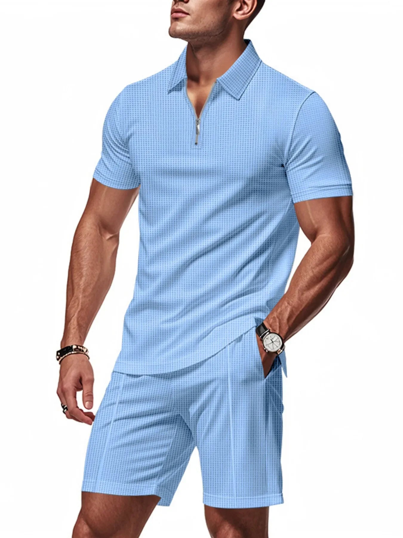 Men's Plus Size Quarter Zip Short Sleeve Top and Shorts Set - Southern Shores Clothing