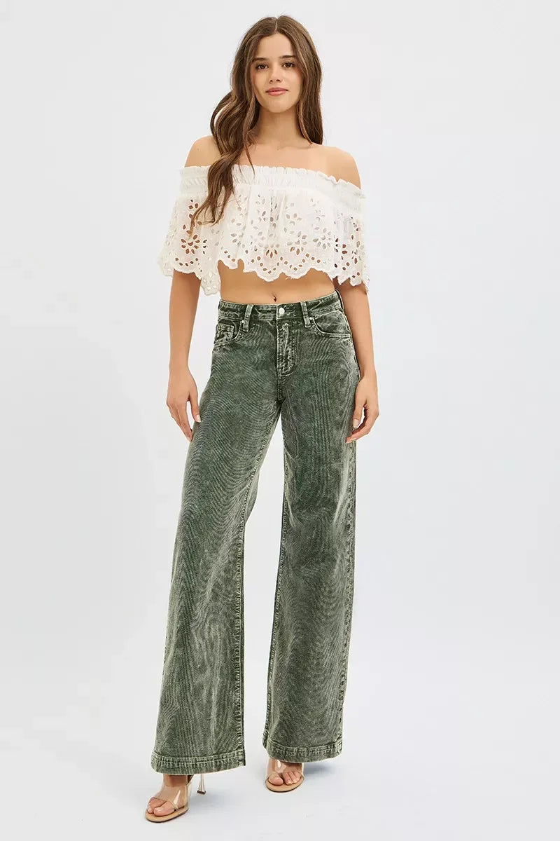 High Rise Wide Leg Corduroy Jeans Plus Size - Southern Shores Clothing
