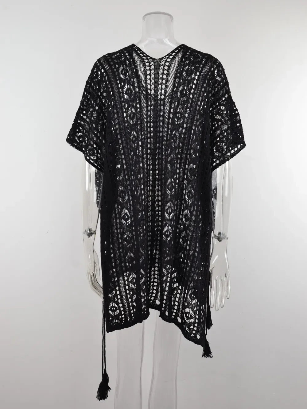 Angel Wings Cutout V-Neck Cover-Up With Tassel - Southern Shores Clothing