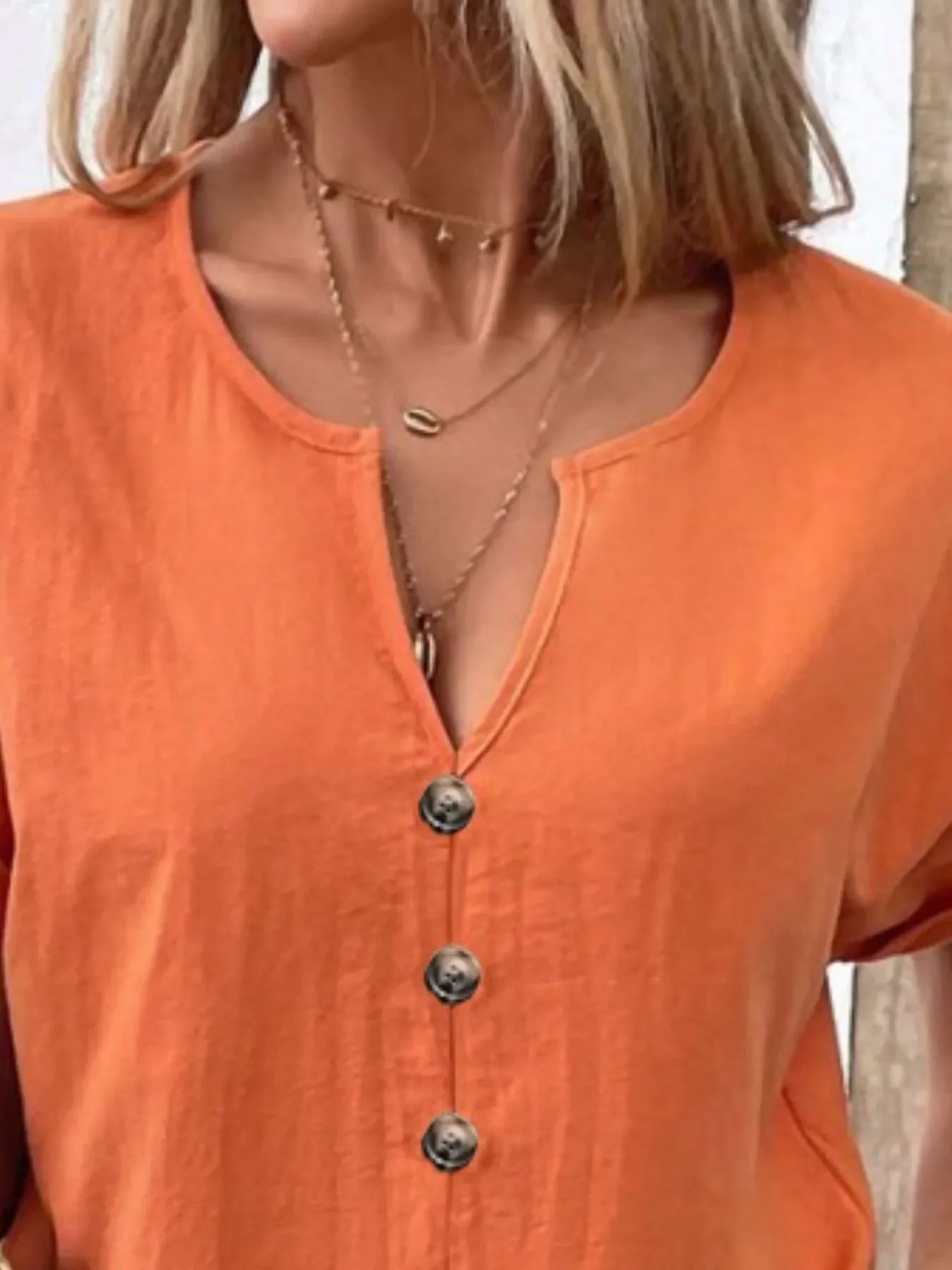 Plus Size Notched Short Sleeve T Shirt With Button Front - Southern Shores Clothing