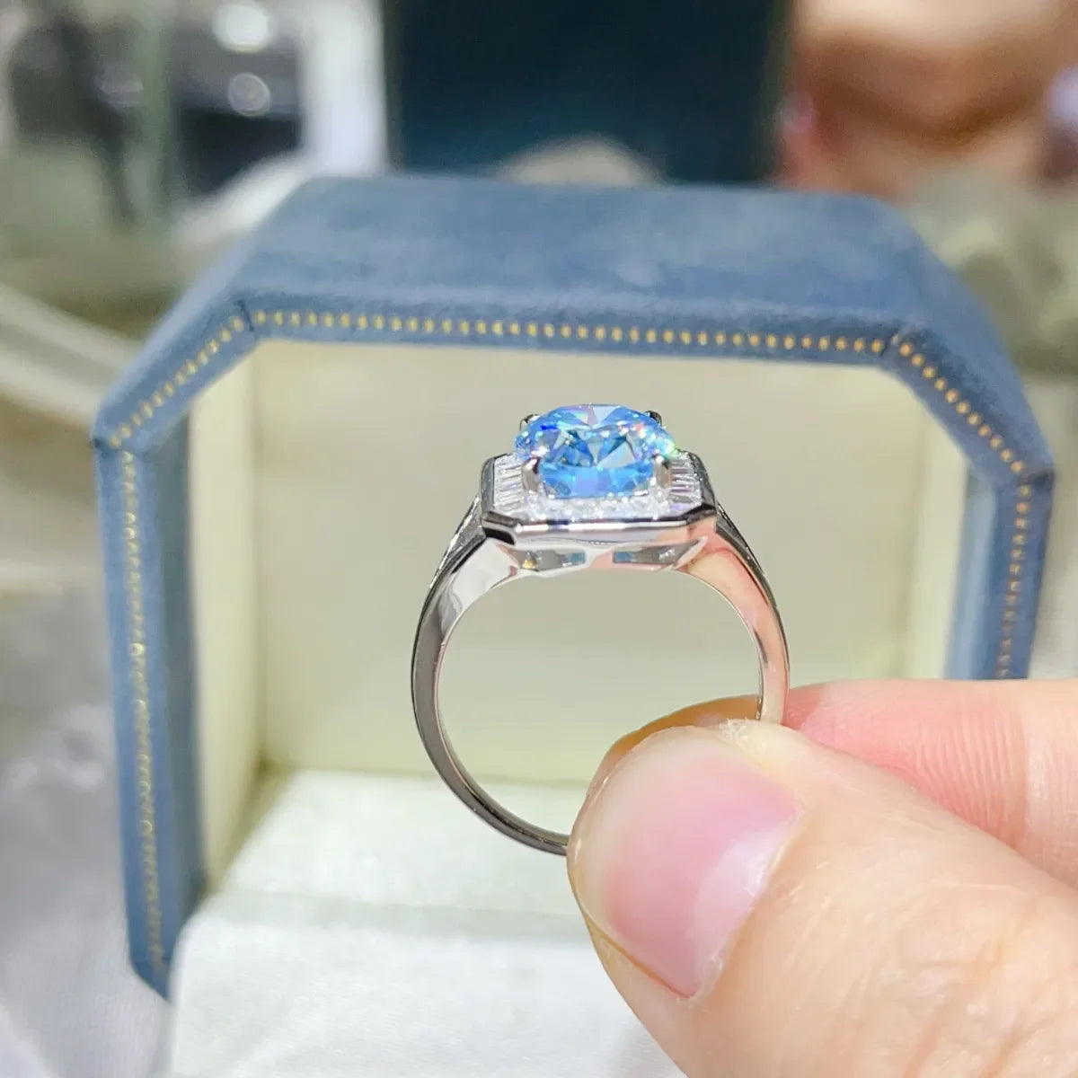 3 Carat Moissanite Square Ring In Platinum Plated Silver