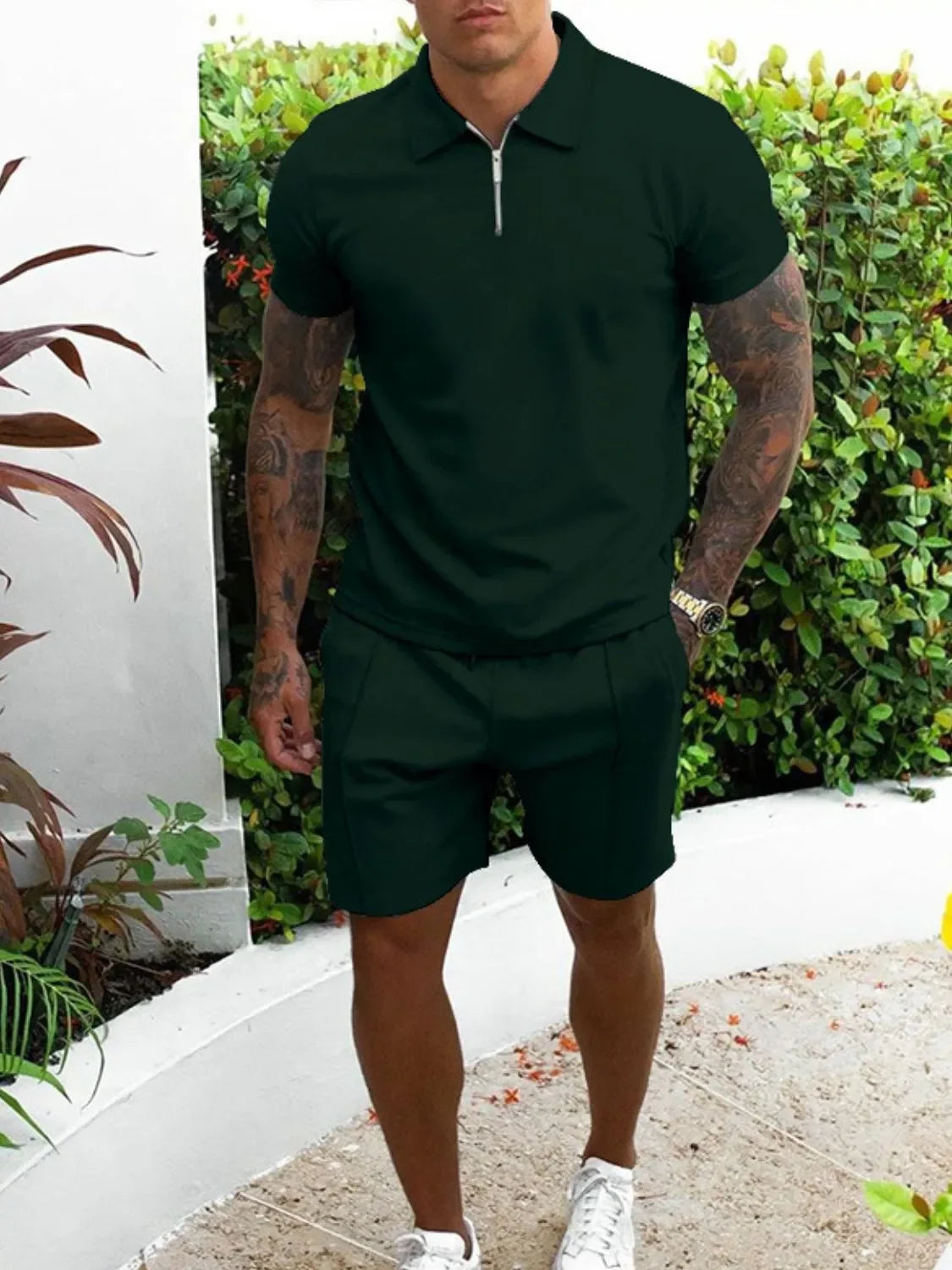 Men's Full Size Collared Neck Short Sleeve Top and Shorts Set Plus Size - Southern Shores Clothing