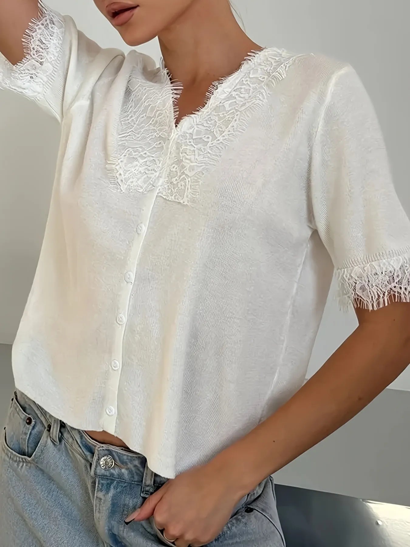 Lace Detail Button Up Cardigan