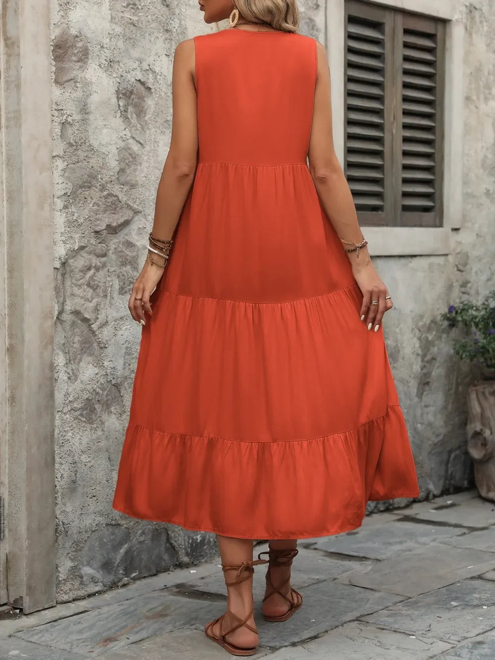 Notched Sleeveless Maxi Dress With Buttons - Southern Shores Clothing