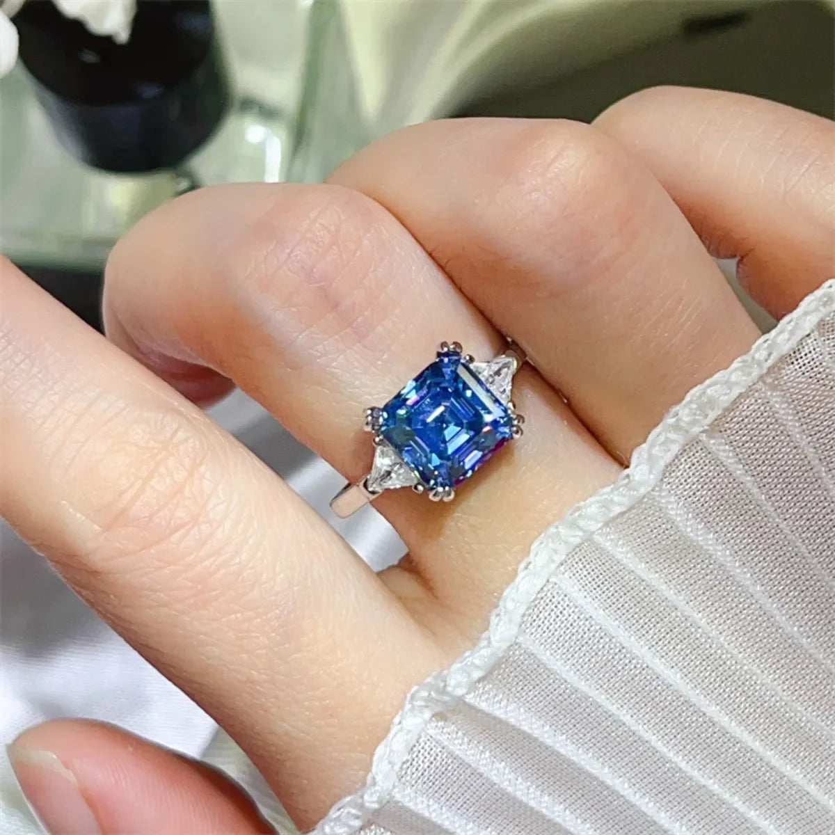 3 Carat Moissanite Sterling Silver Ring With Zircon Accents - Southern Shores Clothing