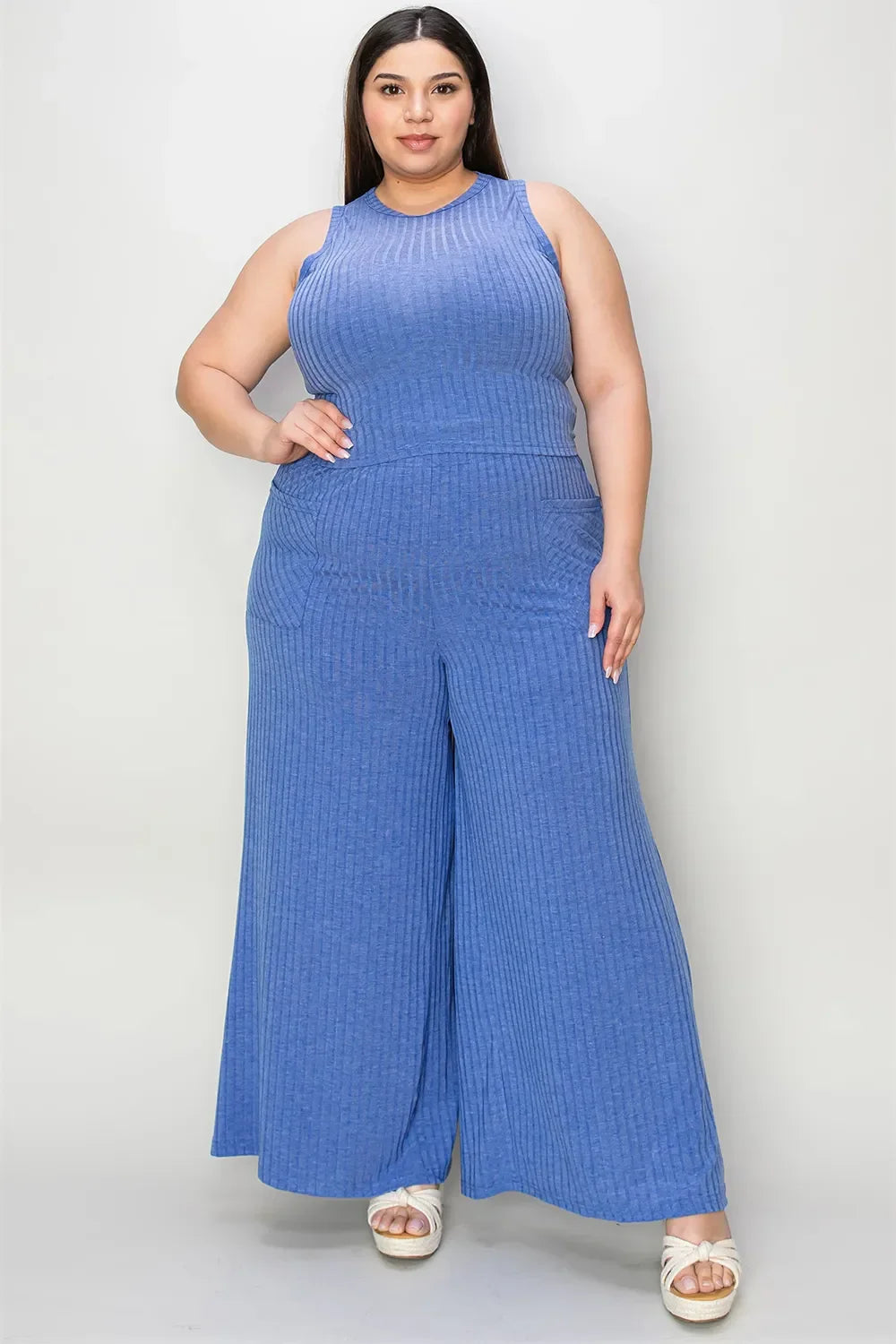 Two Piece Ribbed Tank and Wide Leg Pants Set - Southern Shores Clothing