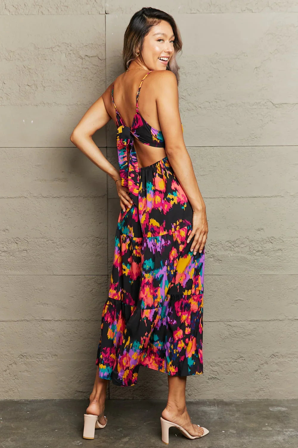 Perfee Cutout Spaghetti Strap Tiered Dress - Southern Shores Clothing