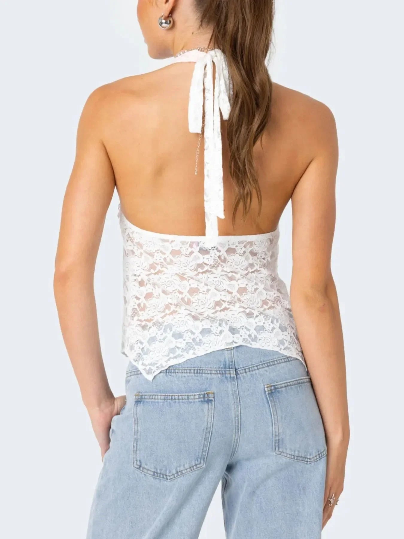 Lace Halter Neck Cami Top With Front Tie Detail For Layering - Southern Shores Clothing