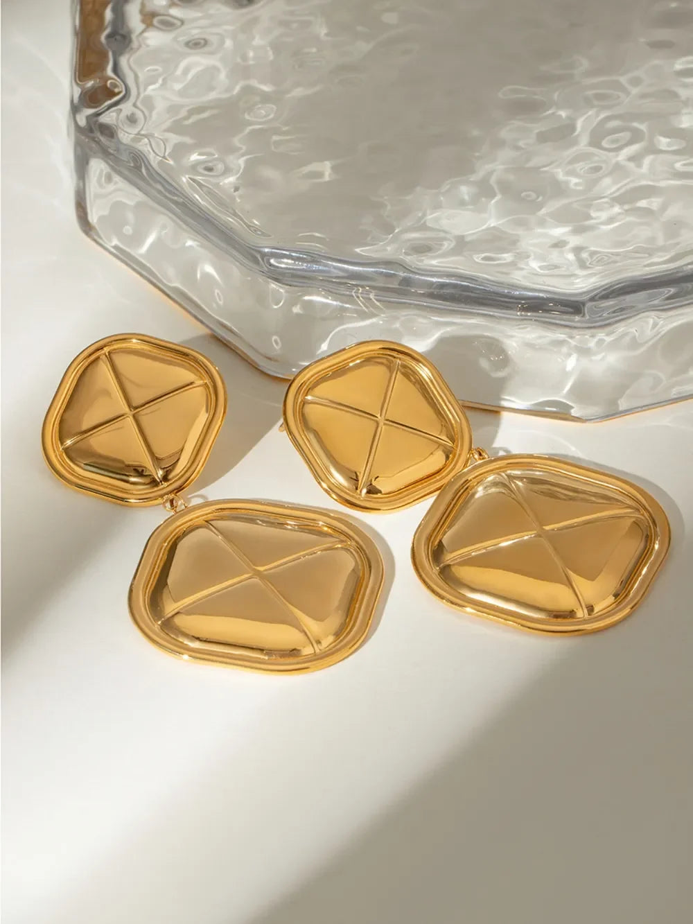 18K Gold-Plated Stainless Steel Square Drop Earrings - Southern Shores Clothing